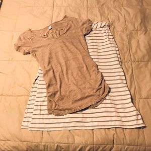 MATERNITY tan top with mid length skirt